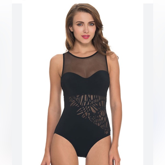 Profile by Gottex Leaf One-Piece Swimsuit Rainforest High Neck Swimsuit sz 8 - Picture 1 of 11